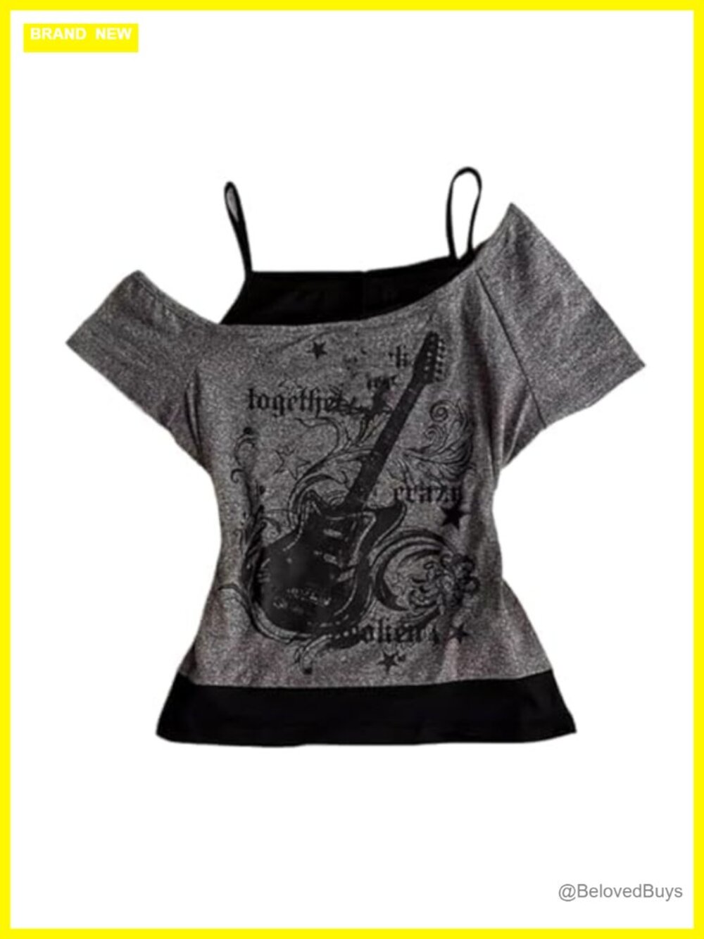 Y2K Asymmetrical Hem Off Shoulder Graphic Crop Top